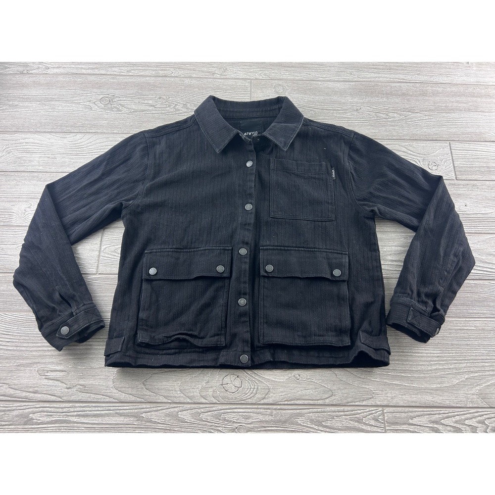 ATWYLD Womens Black Denim Jacket Pursuit of Speed Embroidered Large 12